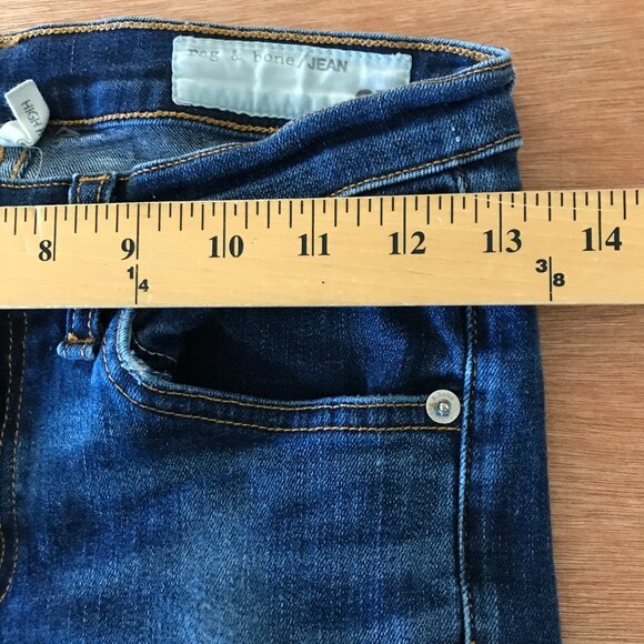 Rag & Bone High Rise Skinny Jeans Women 27 Blue Distressed Dark Wash Stretch - Picture 10 of 13